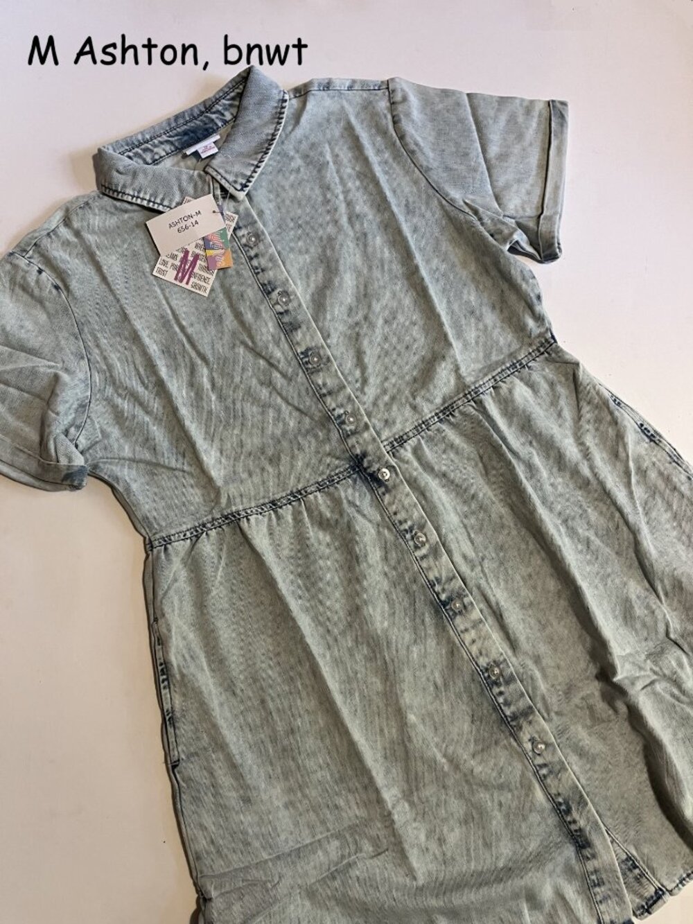 Medium Lularoe Ashton denim dress, light blue denim